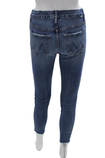 Mother Women Ankle Jeans Blue Low Rise Cotton Blend Button Size 26