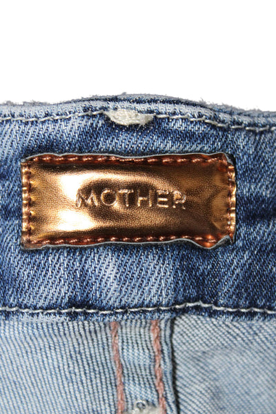 Mother Women Ankle Jeans Blue Low Rise Cotton Blend Button Size 26