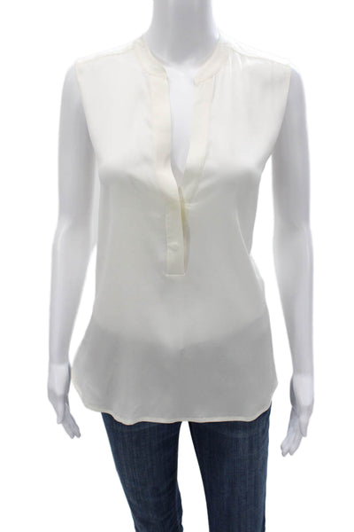 Vince Womens Ivory Silk Spandex Sleeveless V-Neck Blouse Size M