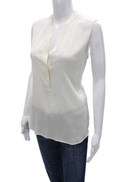 Vince Womens Ivory Silk Spandex Sleeveless V-Neck Blouse Size M
