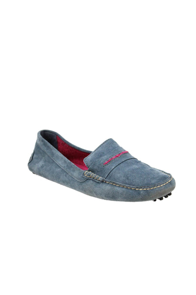 Manolo Blahnik Womens Suede Contrast Stitch Loafers Blue Size 8