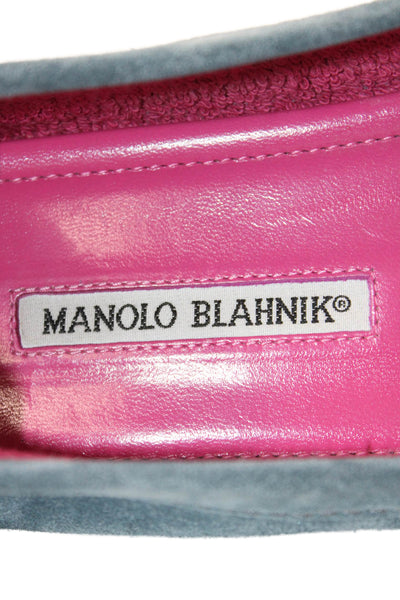 Manolo Blahnik Womens Suede Contrast Stitch Loafers Blue Size 8