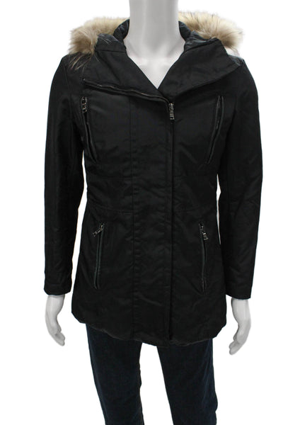 Andrew Marc Women Black Parka Zip Front Long Sleeve Size M