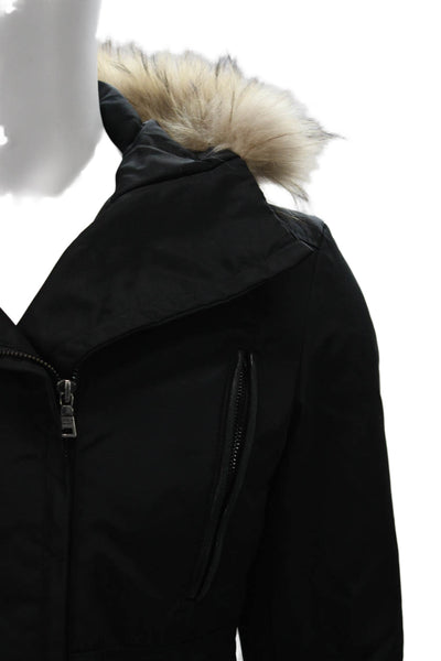 Andrew Marc Women Black Parka Zip Front Long Sleeve Size M