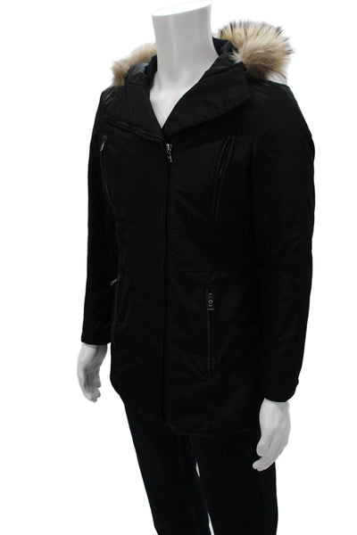 Andrew Marc Women Black Parka Zip Front Long Sleeve Size M