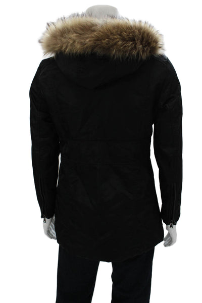 Andrew Marc Women Black Parka Zip Front Long Sleeve Size M