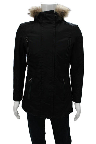 Andrew Marc Women Black Parka Zip Front Long Sleeve Size M