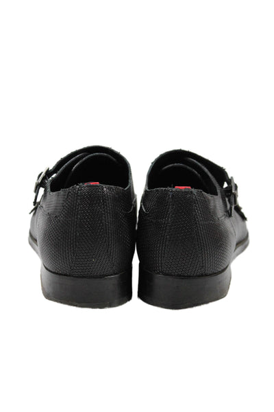 Hugo Hugo Boss Mens Round Toe Textured Leather Double Monk Oxfords Black Size 11