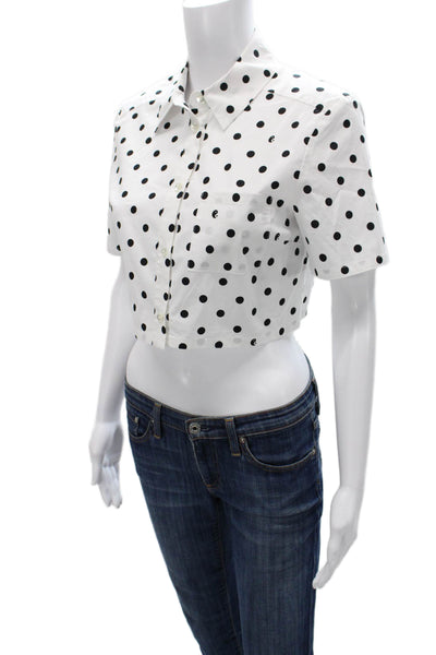 Staud Womens Cropped Polka Dot Button-Up White Collared Short Sleeve Size S