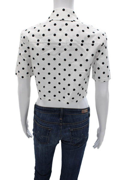 Staud Womens Cropped Polka Dot Button-Up White Collared Short Sleeve Size S