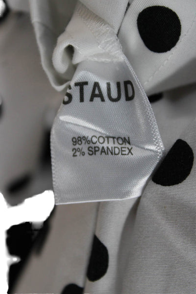 Staud Womens Cropped Polka Dot Button-Up White Collared Short Sleeve Size S