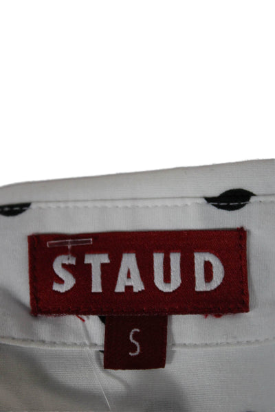 Staud Womens Cropped Polka Dot Button-Up White Collared Short Sleeve Size S