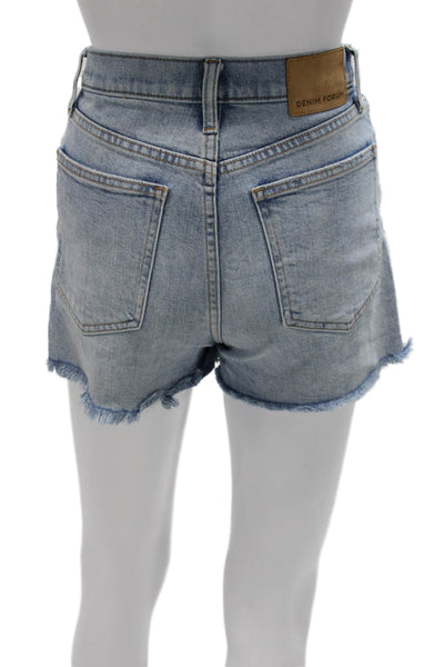 Denim Forum Women Cut-Off Blue Shorts 98% Organic Cotton Button Size 24