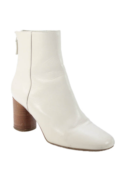 Sandro Womens Leather Block Heels Ankle Boots Shoes White Size 8
