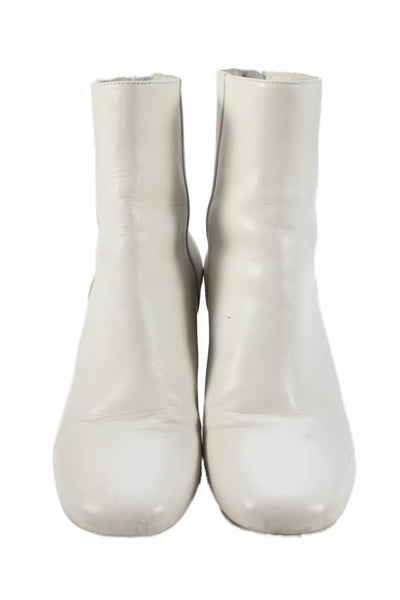 Sandro Womens Leather Block Heels Ankle Boots Shoes White Size 8