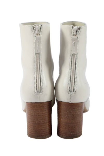 Sandro Womens Leather Block Heels Ankle Boots Shoes White Size 8