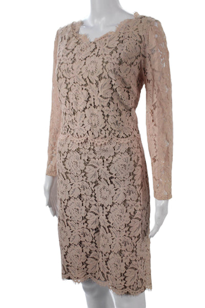 Vera Wang Women Sheath Dress Beige Floral Rayon V-Neck Long Sleeve Zip Size 12