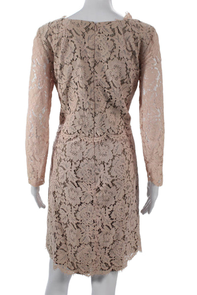 Vera Wang Women Sheath Dress Beige Floral Rayon V-Neck Long Sleeve Zip Size 12