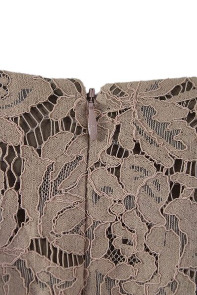 Vera Wang Women Sheath Dress Beige Floral Rayon V-Neck Long Sleeve Zip Size 12