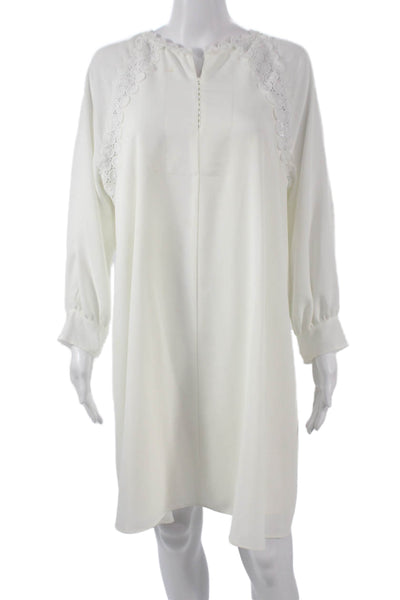 BCBGMAXAZRIA Women Shift Dress White V Neck Long Sleeve Knee Length Size L
