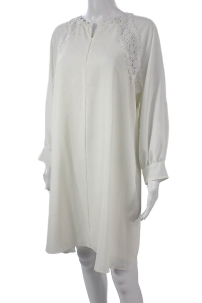 BCBGMAXAZRIA Women Shift Dress White V Neck Long Sleeve Knee Length Size L