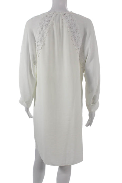BCBGMAXAZRIA Women Shift Dress White V Neck Long Sleeve Knee Length Size L