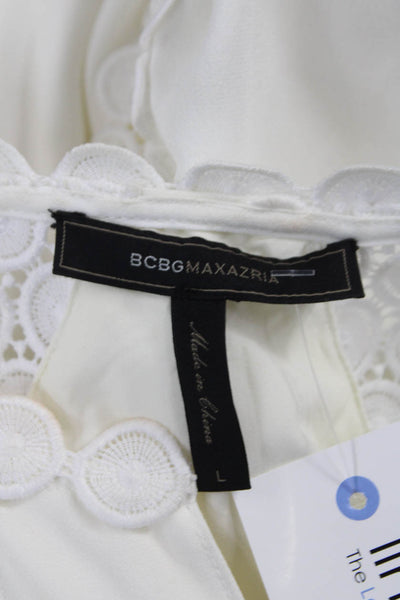 BCBGMAXAZRIA Women Shift Dress White V Neck Long Sleeve Knee Length Size L