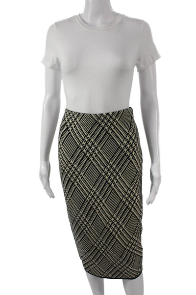 Trina Turk Women Pencil Skirt Black Merino Wool Argyle Knee Length Size S