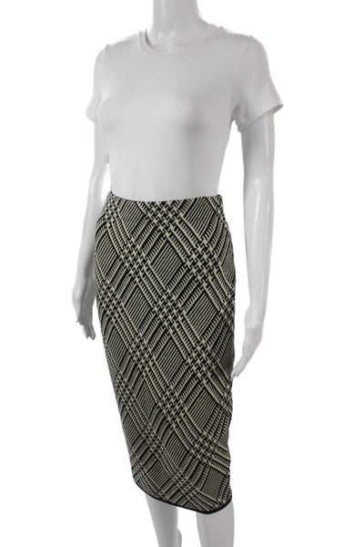 Trina Turk Women Pencil Skirt Black Merino Wool Argyle Knee Length Size S