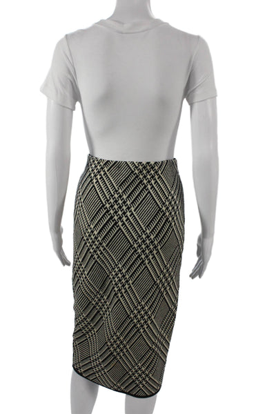 Trina Turk Women Pencil Skirt Black Merino Wool Argyle Knee Length Size S