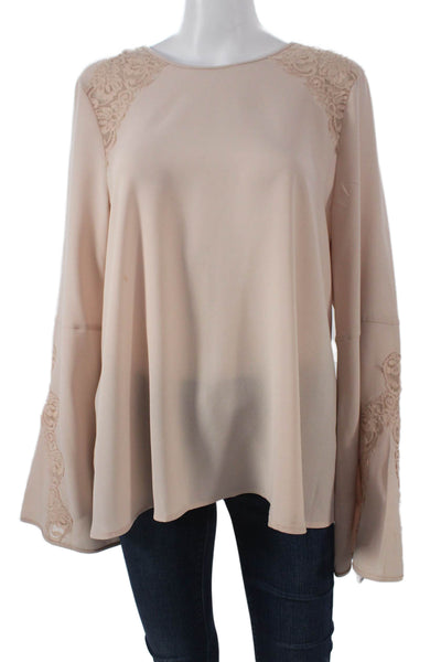BCBGMAXAZRIA Women Beige Tunic Blouse Long Sleeve Round Neck Size L
