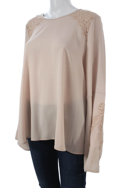 BCBGMAXAZRIA Women Beige Tunic Blouse Long Sleeve Round Neck Size L