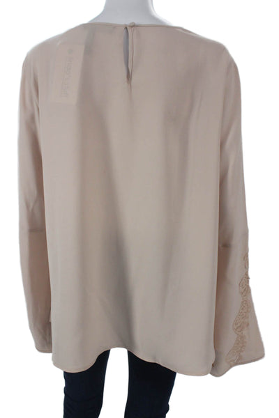 BCBGMAXAZRIA Women Beige Tunic Blouse Long Sleeve Round Neck Size L