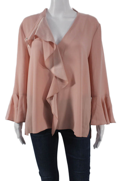 BCBGMAXAZRIA Women Basic Blouse Pink V-Neck Long Sleeve Size L
