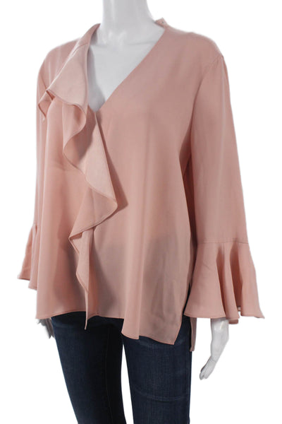 BCBGMAXAZRIA Women Basic Blouse Pink V-Neck Long Sleeve Size L