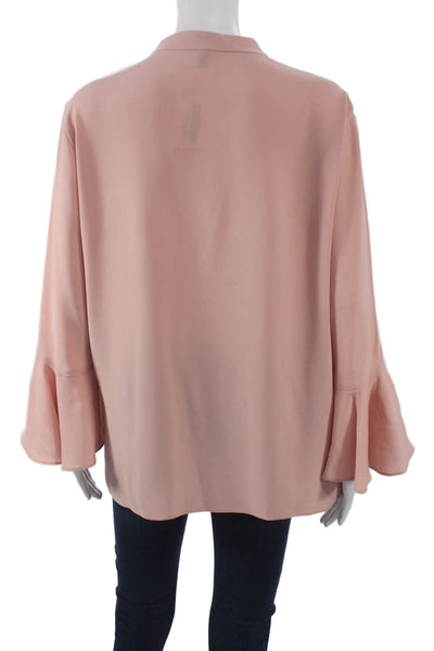 BCBGMAXAZRIA Women Basic Blouse Pink V-Neck Long Sleeve Size L