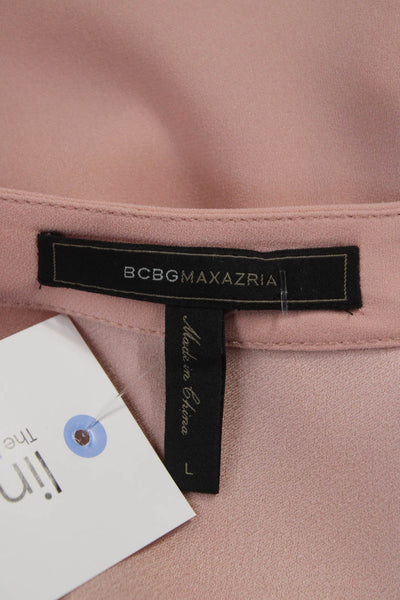 BCBGMAXAZRIA Women Basic Blouse Pink V-Neck Long Sleeve Size L