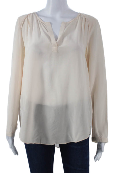 Club Monaco Women Silk V-Neck Long Sleeve Basic Blouse Ivory Size S