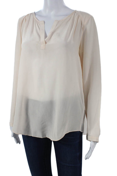 Club Monaco Women Silk V-Neck Long Sleeve Basic Blouse Ivory Size S