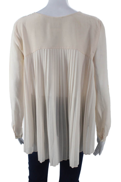 Club Monaco Women Silk V-Neck Long Sleeve Basic Blouse Ivory Size S