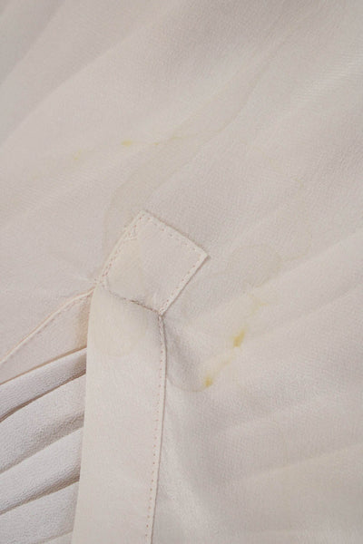 Club Monaco Women Silk V-Neck Long Sleeve Basic Blouse Ivory Size S