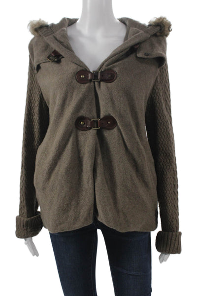 Massimo Dutti Womens Brown Basic Jacket V Neck Buckle Long Sleeve Size XL