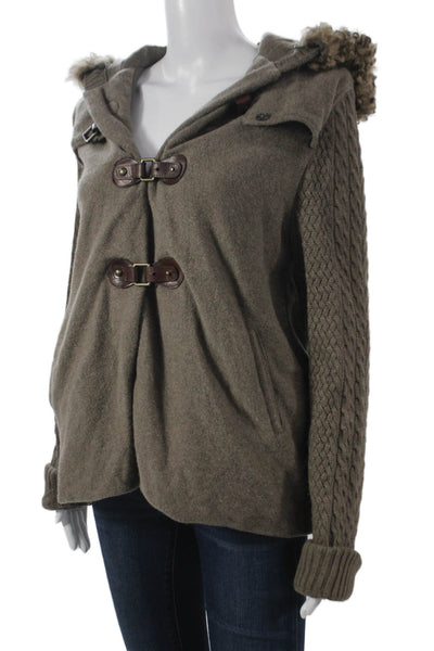 Massimo Dutti Womens Brown Basic Jacket V Neck Buckle Long Sleeve Size XL