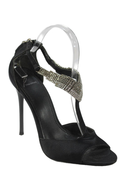Brian Atwood Womens Embellished Open Toe Ankle Strap Heels Black Size 8