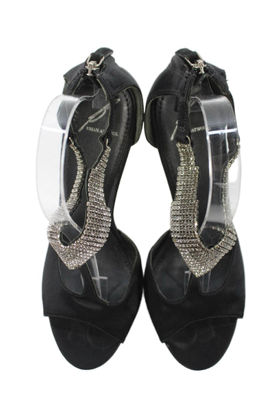 Brian Atwood Womens Embellished Open Toe Ankle Strap Heels Black Size 8