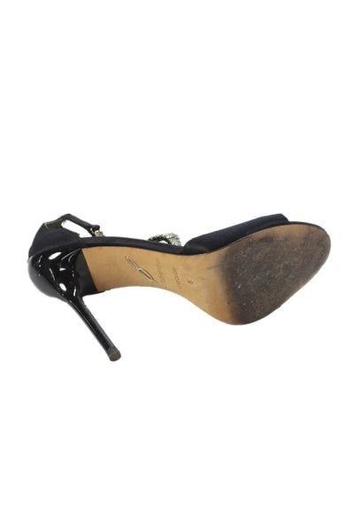 Brian Atwood Womens Embellished Open Toe Ankle Strap Heels Black Size 8
