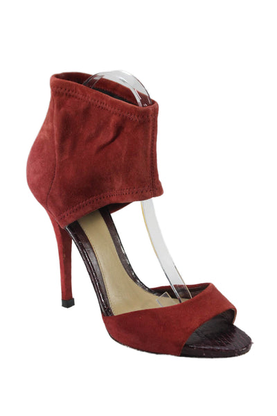 Brian Atwood Womens Suede Peep Toe Ankle Strap Heels Shoes Red Size 8