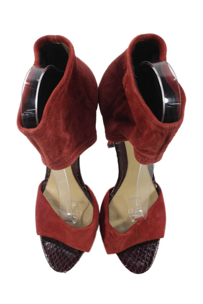 Brian Atwood Womens Suede Peep Toe Ankle Strap Heels Shoes Red Size 8