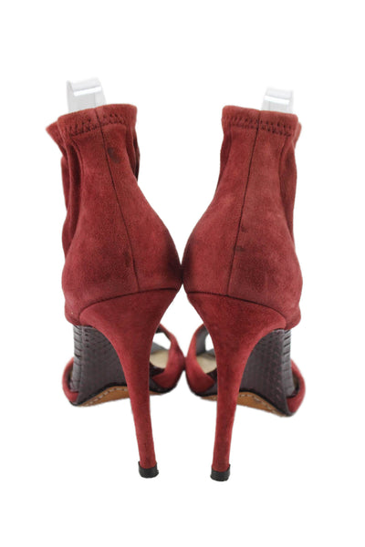 Brian Atwood Womens Suede Peep Toe Ankle Strap Heels Shoes Red Size 8