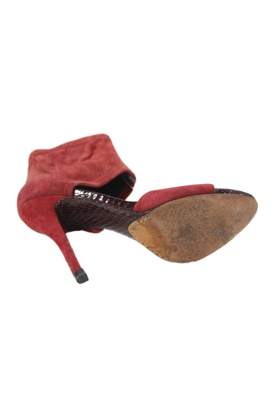 Brian Atwood Womens Suede Peep Toe Ankle Strap Heels Shoes Red Size 8